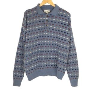 Vintage Irvine Park Men’s 3D Knit Grandpa Sweater Blue Red Cream Size M Retro